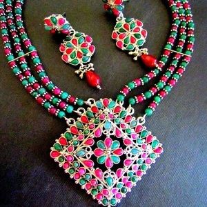 Ruby and Emerald handmade necklace set